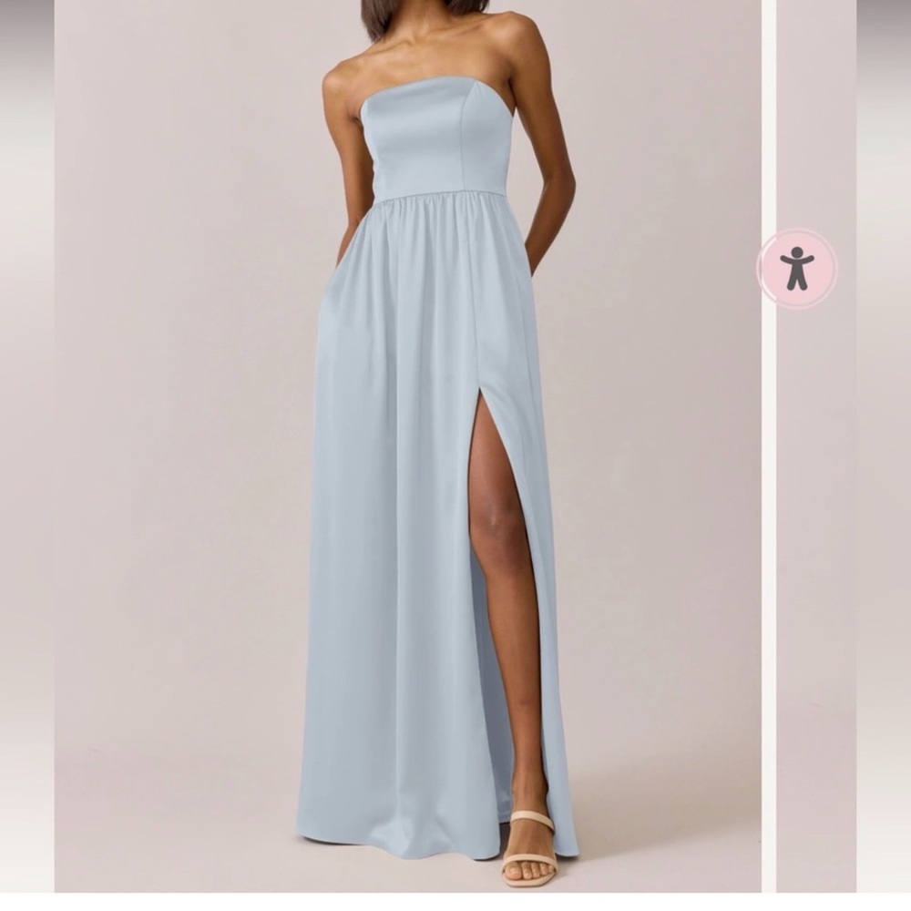 Strapless Light Blue Maxi Dress with Side Slit